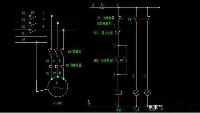  一個(gè)含有熱繼電器的電機啟停電氣圖